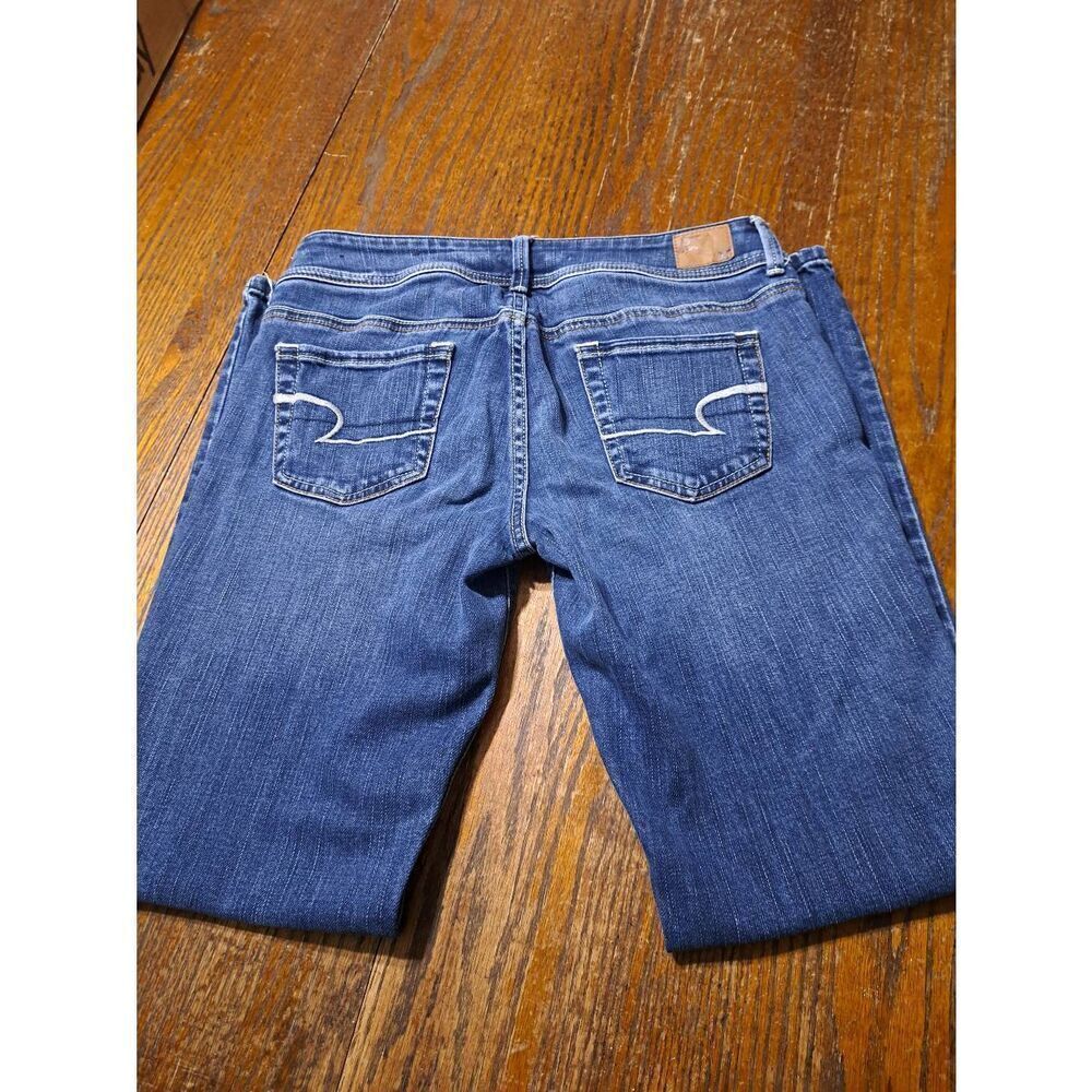 Size 6 Short American Eagle Stretch Original Bootcut Denim Blue Jeans w Pockets